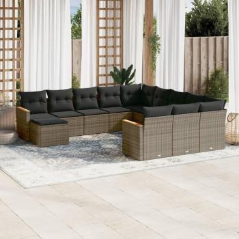 12-Piece Grey Poly Rattan Garden Sofa Set with Cushions