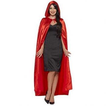 Smiffys-45529 Capa con Capucha, Saten, Color Rojo, Tamaño único