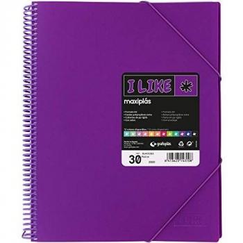 Grafoplás Maxiplás I Like - Carpetas con Fundas Espiral, 30 Fundas, Morado