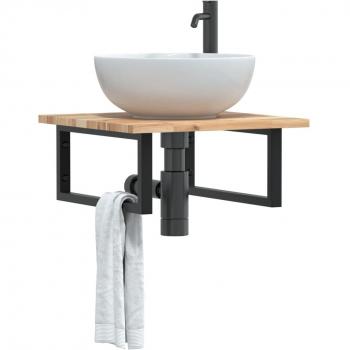 Estante de lavabo de pared acero y madera maciza de acacia Vidaxl Marrón