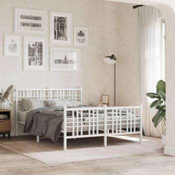Cama metálica pediátrica blanca con cabecero y estribo, dimensiones 140x200 cm