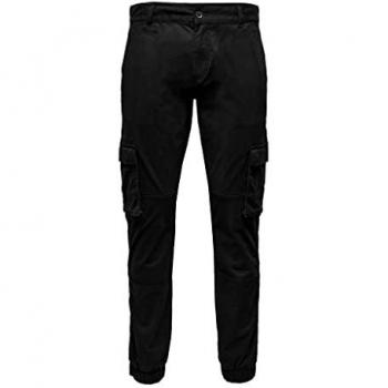 Only & Sons Cam Stage Men's Cargo Trousers with Cuffs, Black
