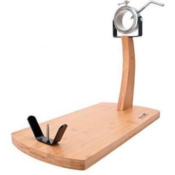 TM Electron HOCU101 Jamonero de Madera de bambú con Cabezal metálico, Tacos de Silicona para una Buena adherencia y Sistema Giratorio para Todo Tipo de paletillas y jamones