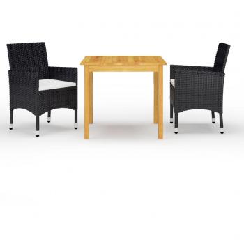 VidaXL Juego de Comedor de Jardín de 3 Piezas Negro