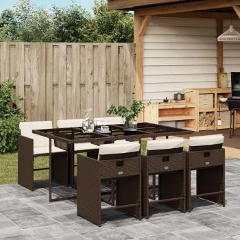 7-Piece Brown Poly Rattan Patio Dining Set with Cushions