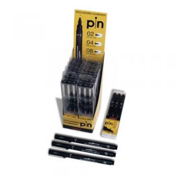 Uni-ball Rotulador Calibrado Uni Pin Expositor de 12 Estuches de 3 ud. - Punta Poliacetal de 0.2, 0.4 y 0.8 mm. - Tinta Resist