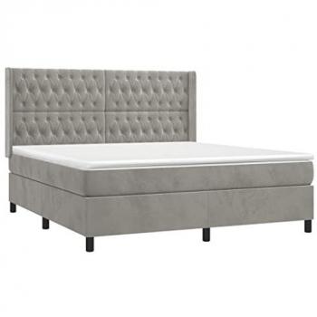 Cama box spring con colchón terciopelo gris claro 180x200 cm