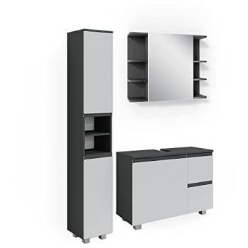 Conjunto de muebles de baño J-Shape, Antracita y Blanco, 3 piezas con armario alto