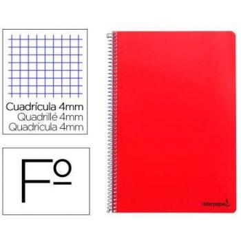 Cuaderno espiral Liderpapel Folio Smart Tapa Blanda 80 Hojas 60g/m² Cuadrícula 4mm con Margen Color Rojo