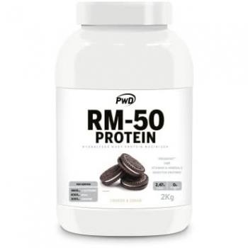 RM-50 Protein 2Kg Cookies & Cream - PWD Nutrition, combinación de proteínas y carbohidratos de liberación sostenida, diferentes tipos de proteínas: aislada, concentrada e hidrolizada, contiene Kreagenic creatina de