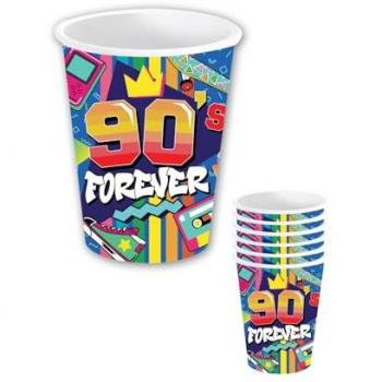 Pack de 6 Vasos Desechables Retro Años 90 de 240 ml - Decoración Multicolor para Fiestas Temáticas y Celebraciones