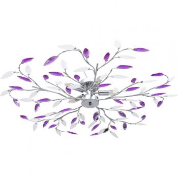 Lámpara de Techo Hojas de Cristal 5xE14 Morado/Blanco