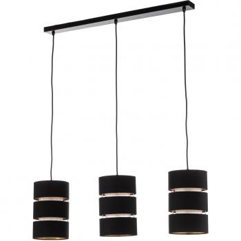 Lámpara colgante Lindby Tsomo, 950 cm, 3 luces, negro, tela