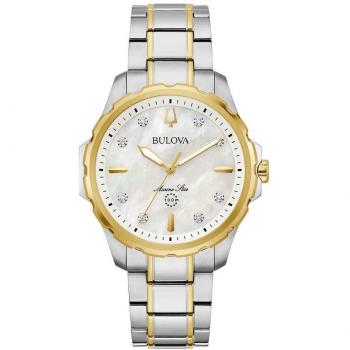 Bulova Marine Star Two-Tone Quartz Women's Watch with Mother of Pearl Dial and Diamond Accents 38mm 100M