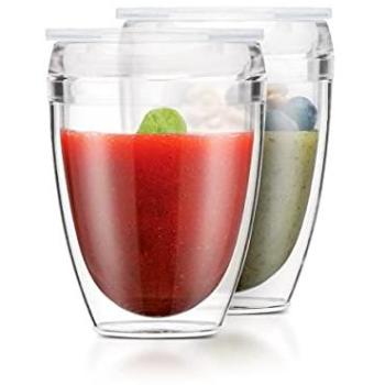 Set de 2 Vasos Térmicos Bodum Pavina To Go Doble Pared con Tapa Hermética 30 cl, Plástico Transparente Sin BPA