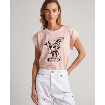 Camiseta Pepe Jeans Bianca Rosa de Manga Sisa con Detalles Strass para Mujer