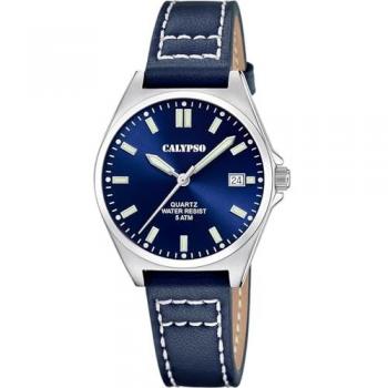Reloj Calypso Basic K5869/3 Azul Mujer - Caja de Acero Inoxidable 316l Plateado, Esfera Azul, Correa de Piel Azul