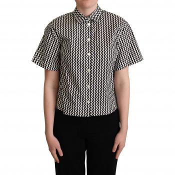 Dolce & Gabbana Black White Zigzag Collar Cotton Top Shirt - IT44|L, Short Sleeve, Female, Size: M