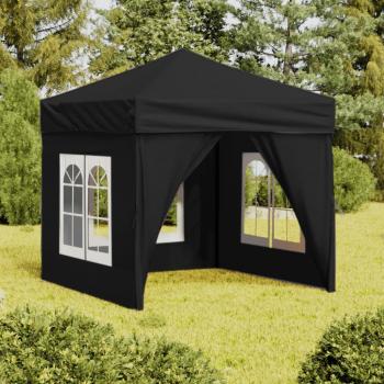 Carpa plegable para fiestas con paredes laterales negras 2x2 m