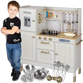 Kinderplay Gran Cocina Juguete Madera Para Niños – Dos Niveles de Altura, Iluminación LED, Accesorios, Efectos de Luz y Sonido, Cocina Juguetes de Madera, Modelo GS0060