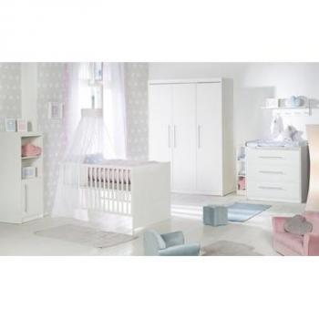 Set de Muebles para Bebé Maren - Cuna 70x140 cm, Comoda Cambiador Compacta y Armario 3 Puertas, Blanco