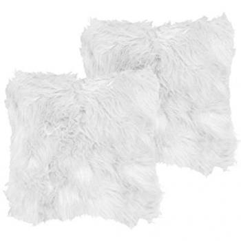 Conjunto de 2 Cojines Decorativos de Pelo Sintético Blanco 42 x 42 cm Estilo Moderno