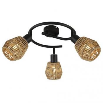 Plafón de Techo Krabi 3xE14 Negro y Ratán con Luces Orientables IP20 Ø50x12,8cm