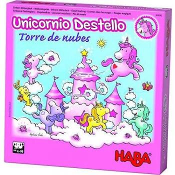 Haba- Juego de mesa, Unicornio Destello - Torre de Nubes, Multicolor