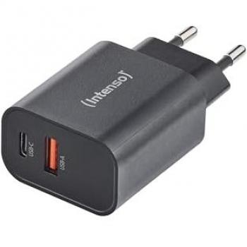 Cargador USB Intenso W30AC, 30W, 1x USB-A y 1x USB-C, PD 3.0, QC 4.0, Negro
