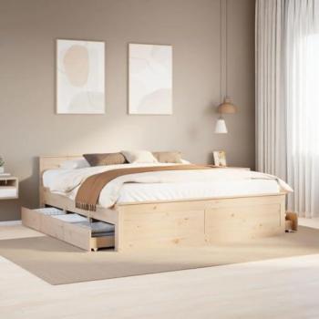 Cama solar sin colchón con cabecero 200x200 cm de madera maciza de pino marrón
