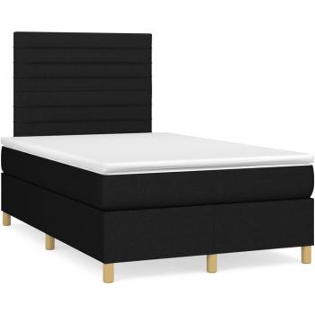 Cama box spring de muelles con colchón y luces LED en tela negra 120x190 cm