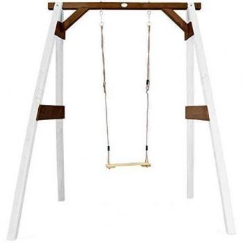 Columpio Individual de Madera FSC Blanco/Marrón con Marco para Jardín - Dimensiones: 160x181x207 cm