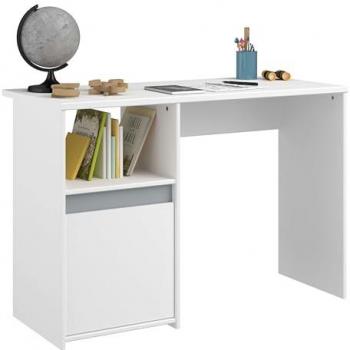 Escritorio Juvenil Germain Moderno con 1 Puerta y 1 Estante en Blanco Mate y Gris, 110 cm