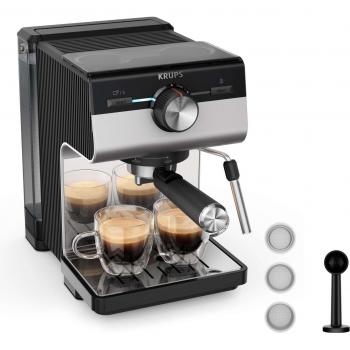 Cafetera Espresso Manual Krups XP384E Authentic, 15 Bares de Presión, Depósito de 2L, Acero Inoxidable
