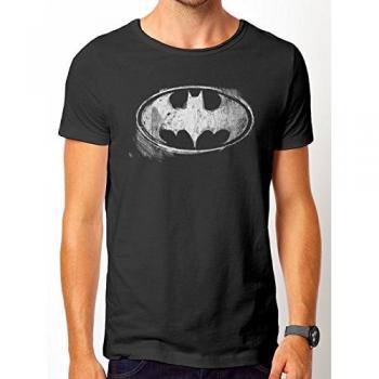 Batman Logo Mono Distressed, Camisetas para Hombre, Negro, Large