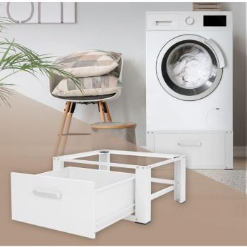 Base para Lavadora con Cajón 63x54 cm Acero Blanco Capacidad Hasta 150 kg Soporte Estable y Antideslizante