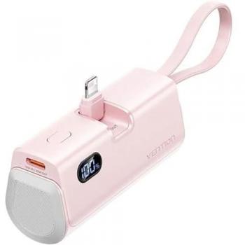 Powerbank Vention 4800mAh Rosa con Pantalla LED, Carga Rápida 22.5W, USB-C y Lightning
