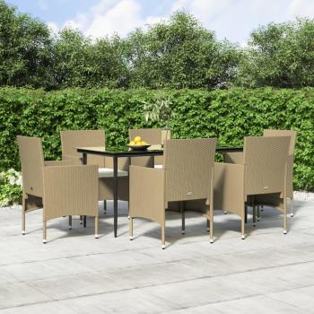 7-Piece Garden Dining Set with Beige and Black Cushions