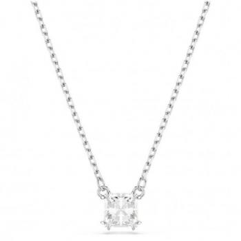 Swarovski Stilla Rhodium Plated Square Cut Pendant Necklace with Zirconia 5701903