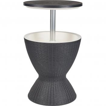 Mesa Nevera Jardín Redonda 49 cm Polipropileno Negro con Ajuste de Altura y Enfriador Integrado
