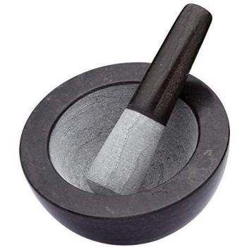 KitchenCraft – Juego de Mortero y Pilón de Piedra, Grande, Color Negro, 20 x 12 cm