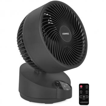 Ventilador de sobremesa silencioso negro con mando a distancia, 3 velocidades, función de oscilación e inclinable 180°