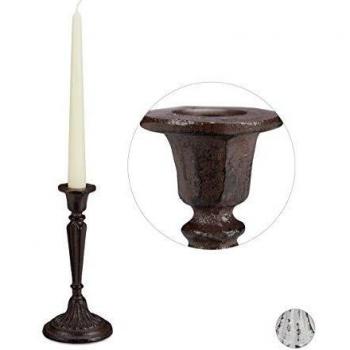 Candelabro Vintage Relaxdays, estilo Shabby Chic, hierro fundido, para velas largas, dimensiones 19 x 9 cm, color marrón