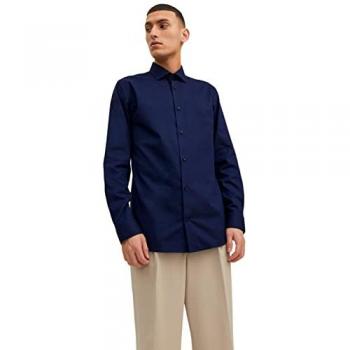Camisa de Manga Larga Slim Fit Jack & Jones Modelo Blaparker, Color Azul Marino, Talla S