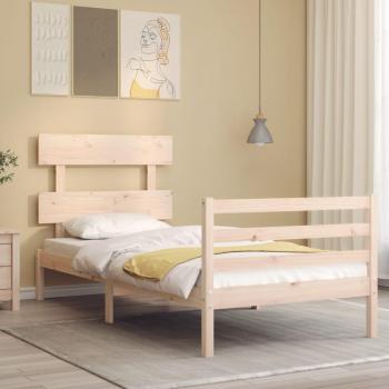 Cama con cabecero 90x200 cm en madera maciza marrón