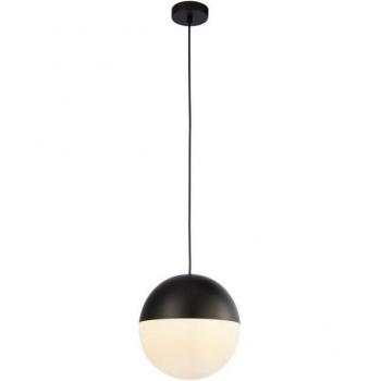 Lámpara colgante Endor de acero negro con vidrio opal blanco, 1 bombilla, diámetro 250 mm