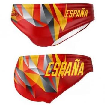 Bañador Waterpolo Turbo España Rays Rojo - Slip de Hombre, diseño en color rojo con estampado de rayas, tejido resistente al cloro, ajuste cómodo y ceñido, ideal para entrenamiento y competición
