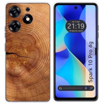 Funda de Silicona para TECNO SPARK 10 Pro con Diseño de Madera 04 y Dibujos