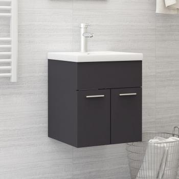 Gabinete con lavabo integrado de madera de ingeniería gris, diseño moderno, múltiples capas, ideal para baño