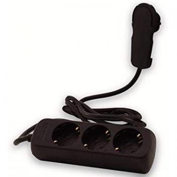 REV Smart - Regleta de 3 enchufes con Enchufe Plano (8 mm), 2 m, máx. 3680 W, Color Negro